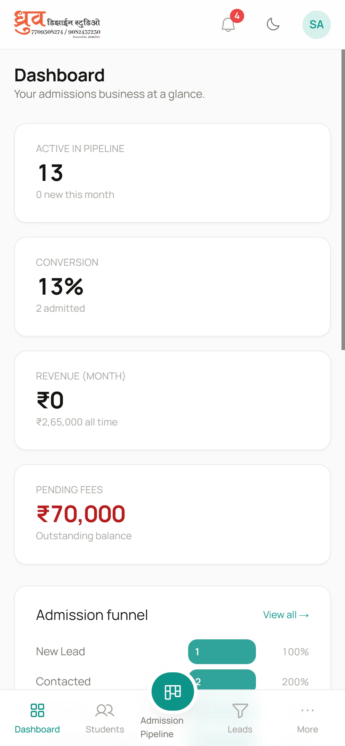 Admeda dashboard on mobile